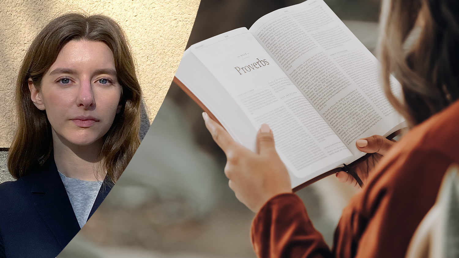 Montage med Rebecka Göransdotter och kvinna som läser bok utomhus