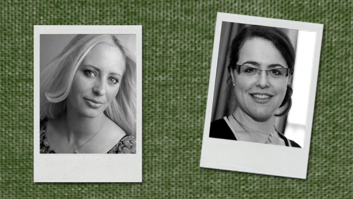 Porträttbilder av Charlotta Dahlborg och Danielle Lewensohn mot grön bakgrund. 